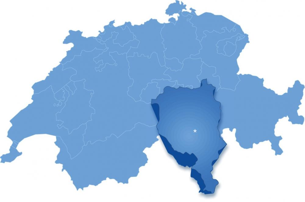 Ticino on Swiss map