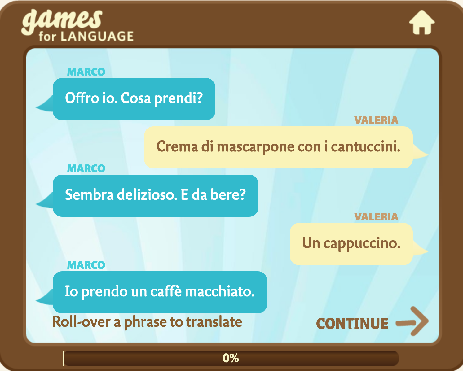 Gamesforlanguage.com: In an Italian café