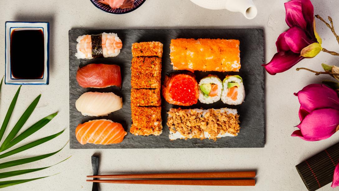 Flat lay of Sushi set