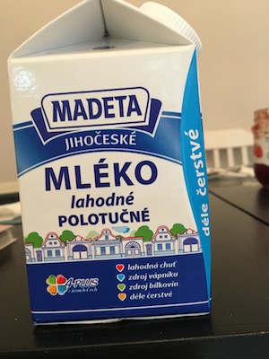 milk carton with Czech language