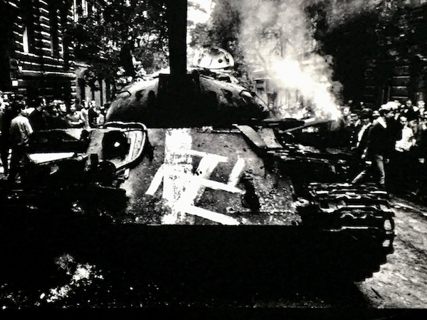 Soviet Tank in flames in Prague 1968