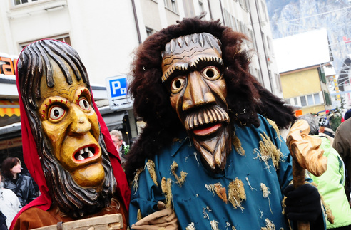 Potschen masks at Harder-Potschete in Interlaken, Switzerland