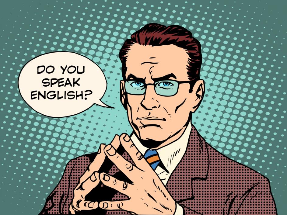 Man asking:"Do you speak English?" 