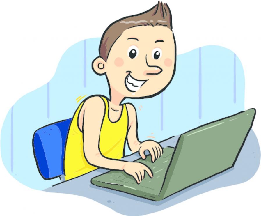 Laptop reading cartoon