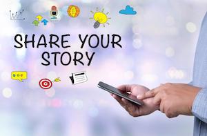 share your story sign with icons
