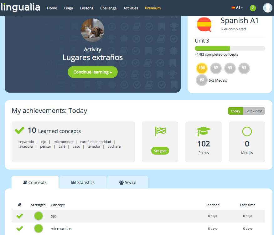 Lingualia dashboard - Gamesforlanguage.com