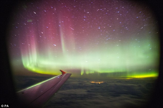 Northern Lights from airplane window