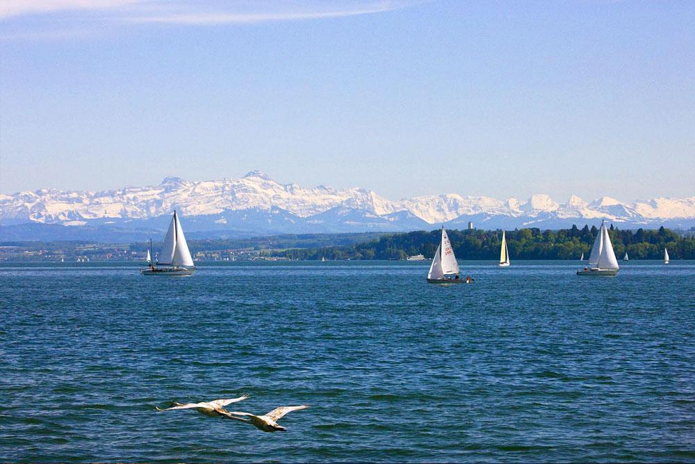 Sailing with alps in the background