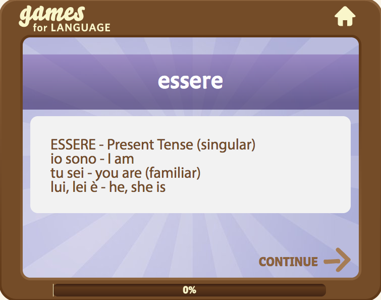 Gamesforlanguage.com: Italian "essere" game screenshot 