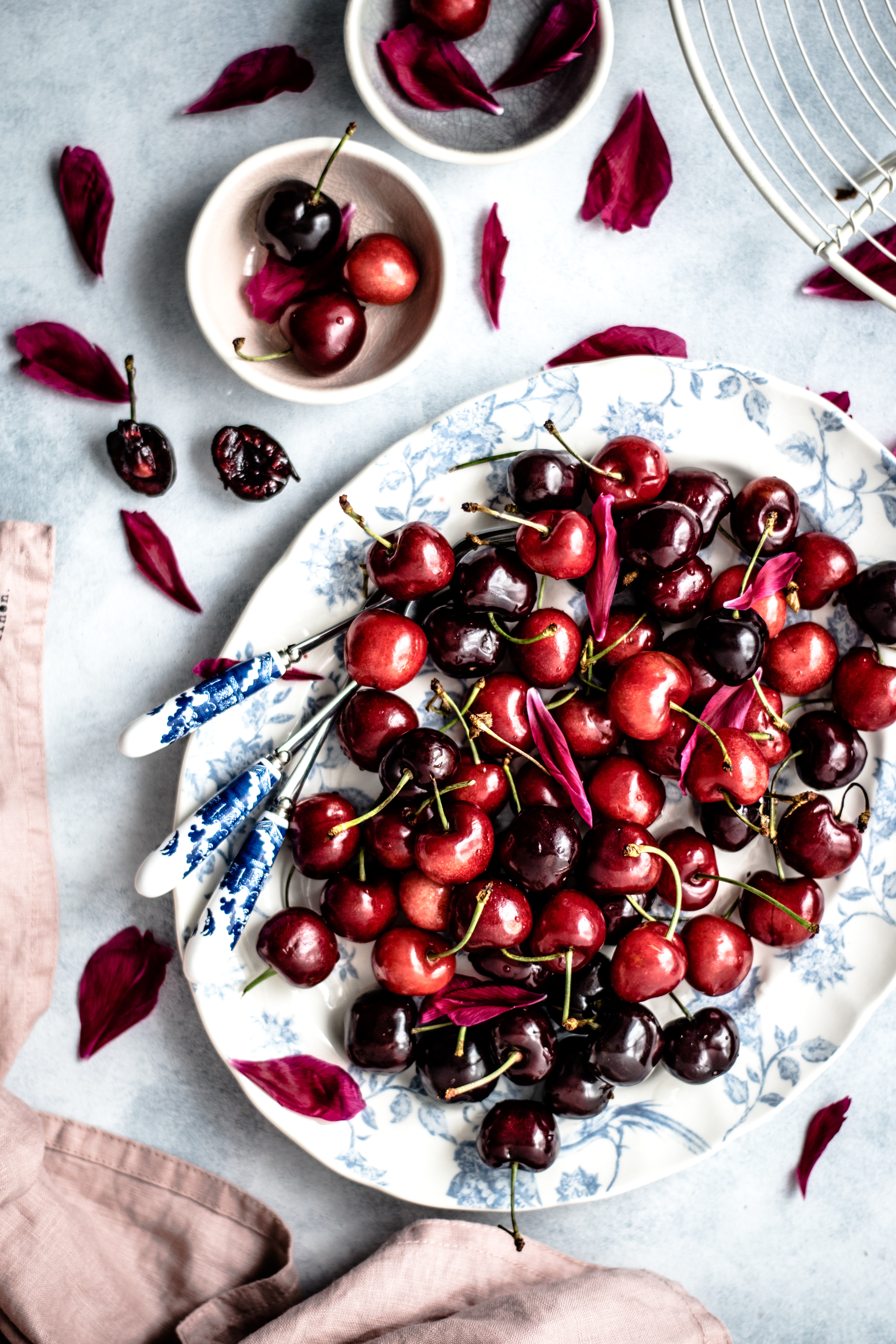 Plate of red cherries