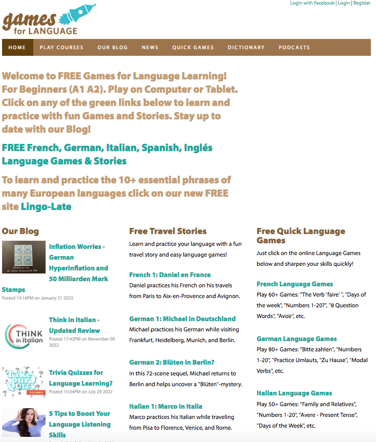 Gamesforlanguage Home screenshot