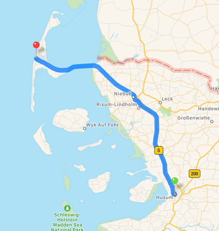 Husum to Sylt Map via Hindenburg Damm