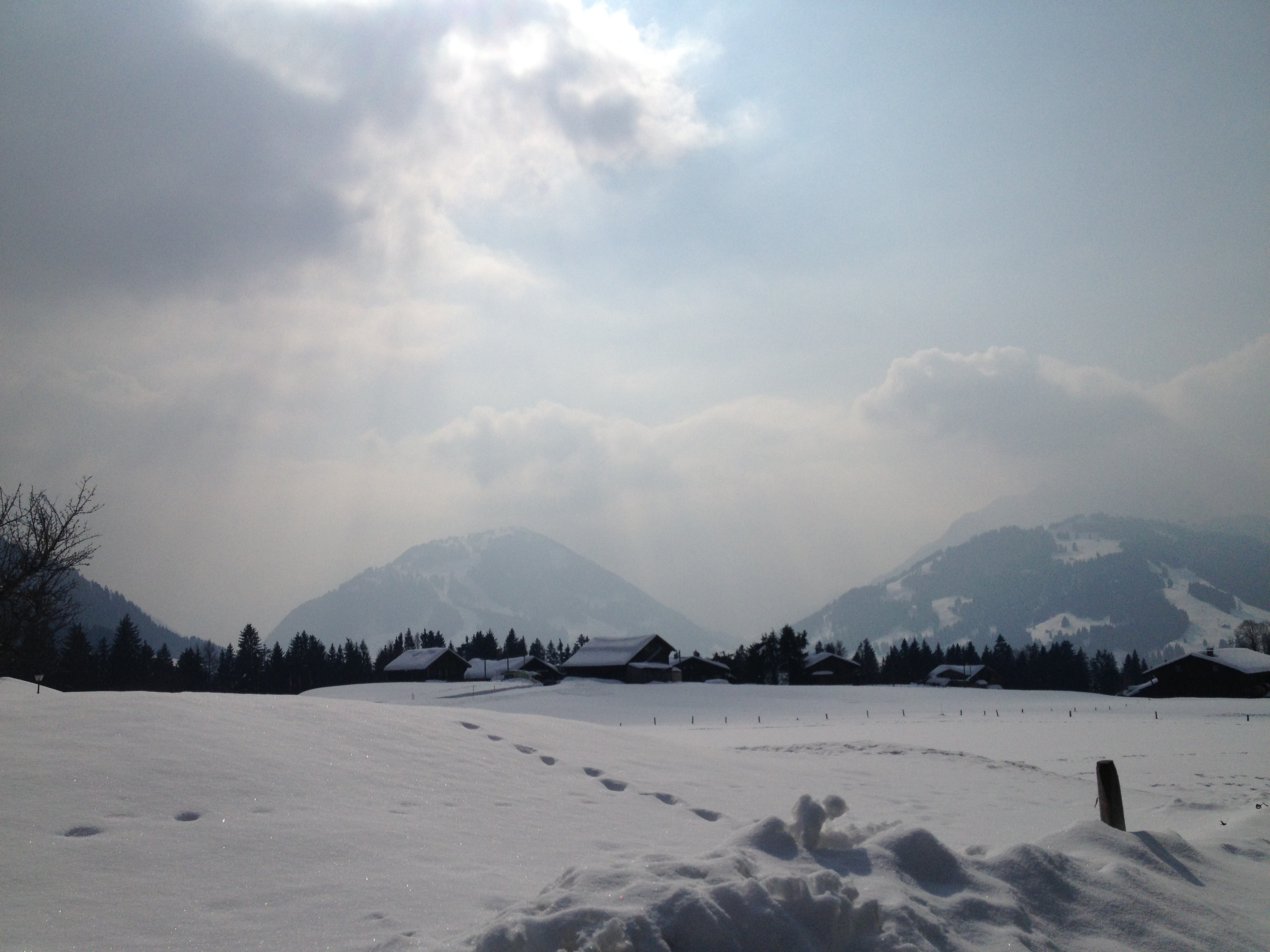 Walking towards Gstaad through snow