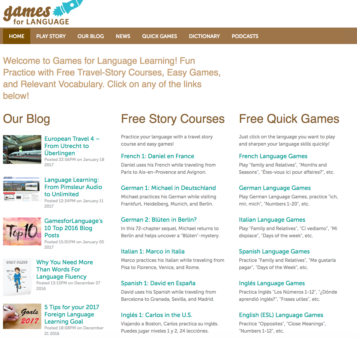 Gamesforlanguage. com Homepage