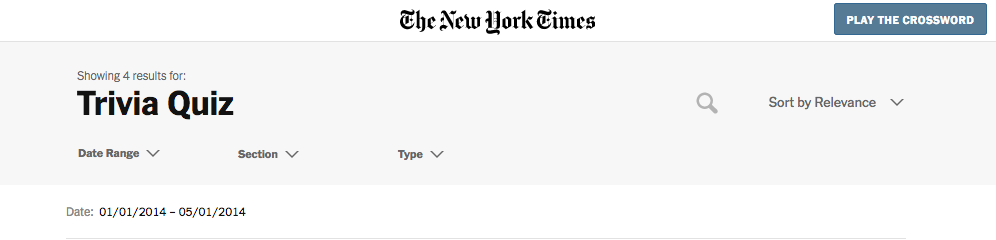 New York Times Trivia Quiz Headline