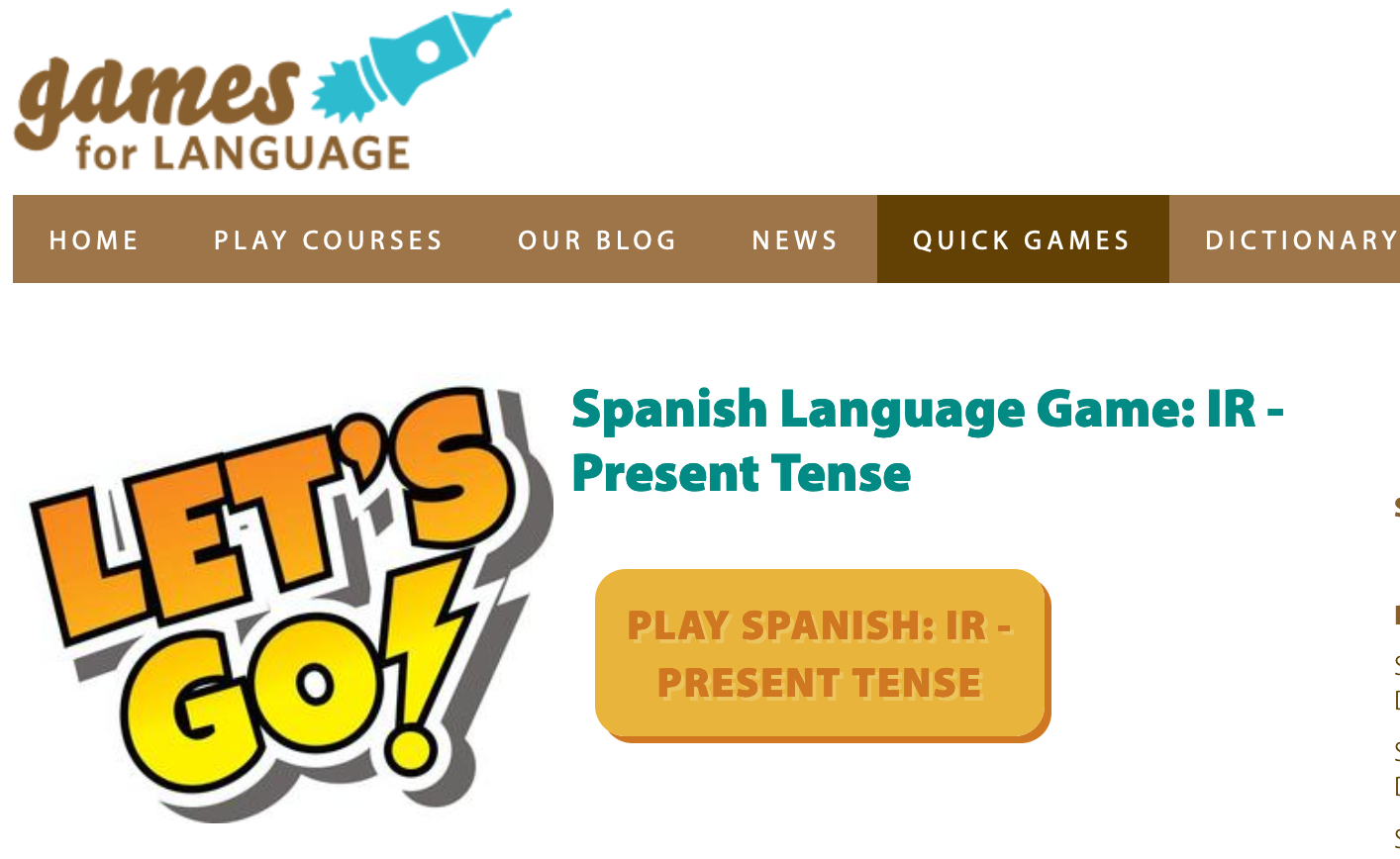 Screenshot of Spanish Quick Language Game: "ir"