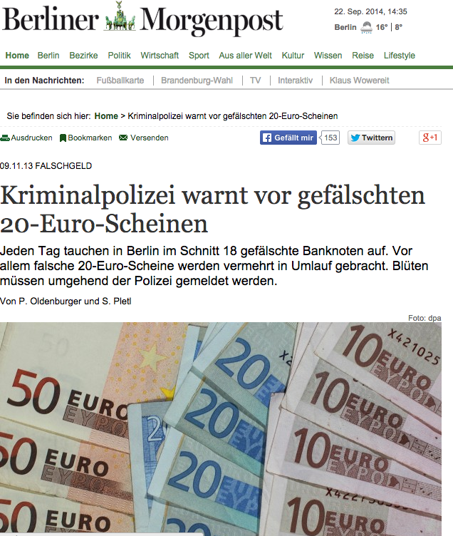 Berliner Morgenpost - First Page - November 9, 2013