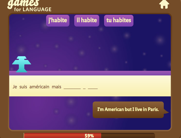 Gamesforlanguage.com's French Conjunctions Wordinvader screenshot