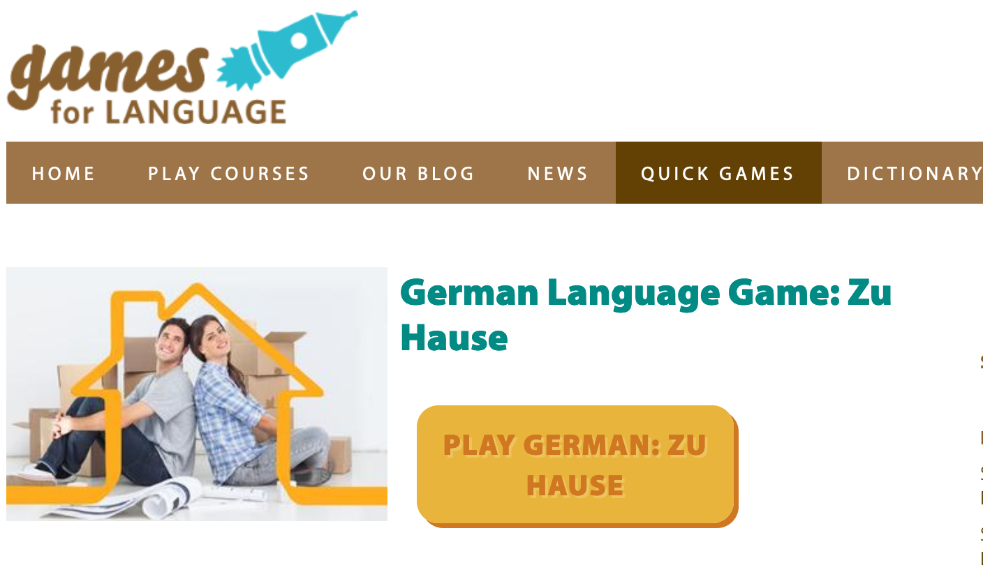 screenshot of Quick German Language Game "zu Hause"