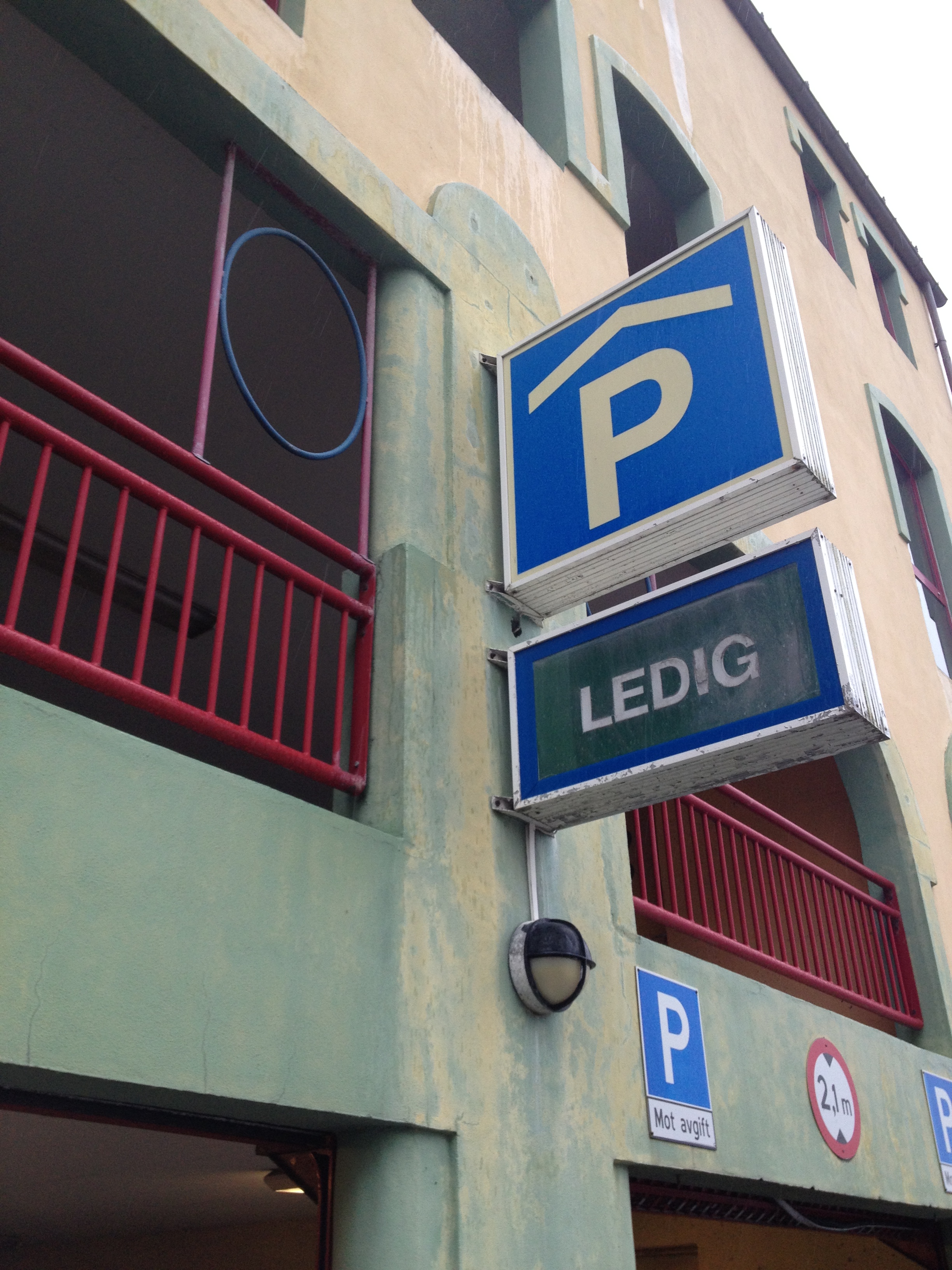 Parking garage sign in Oslo, Norway
