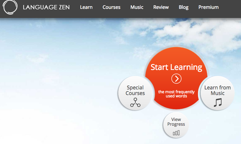 Language Zen start screen - Gamesforlanguage.com
