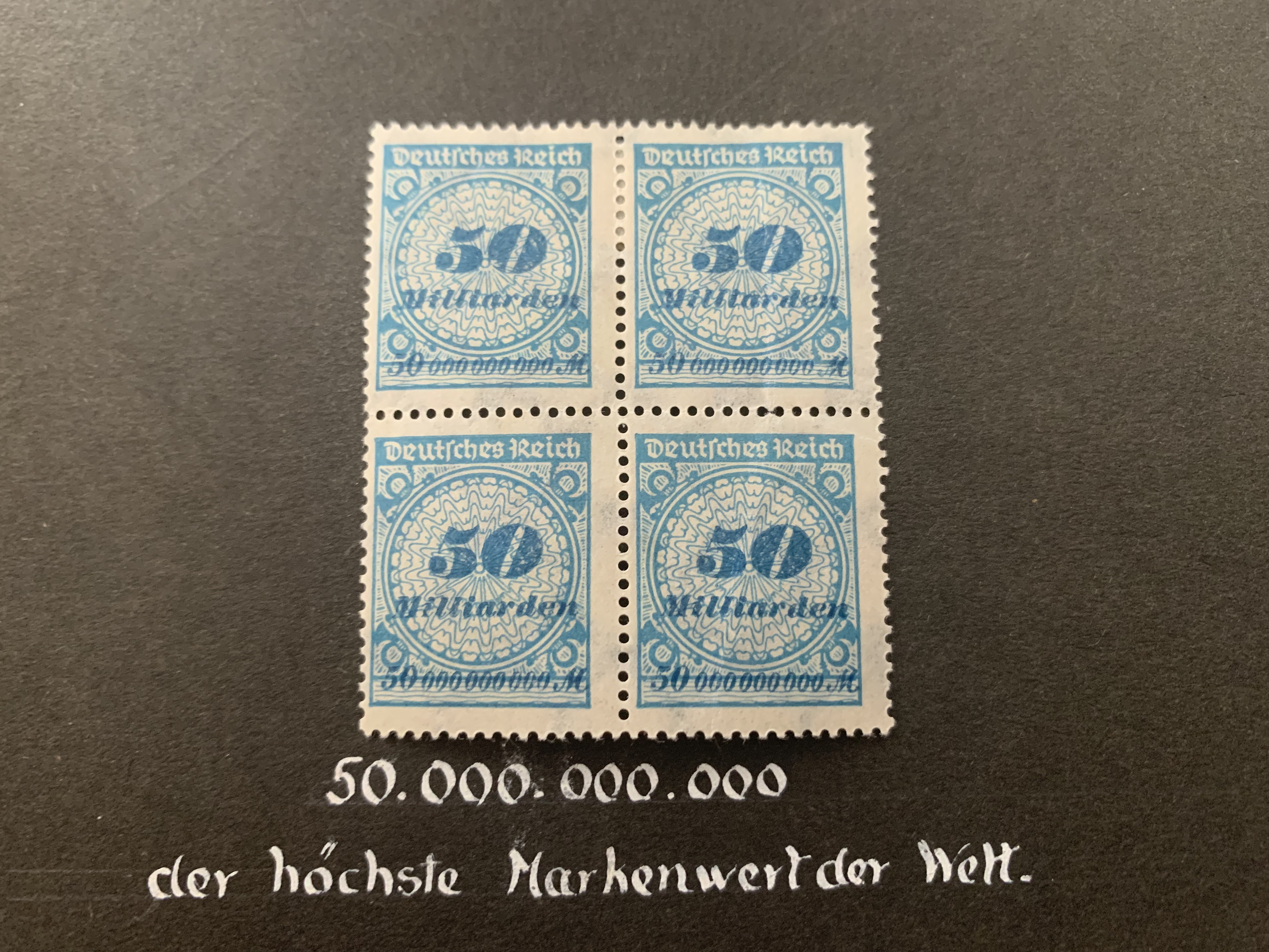 Block of 4 stamps for 50 Milliard marks