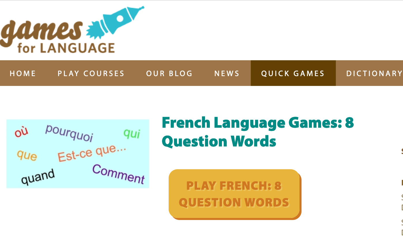 screenshot of French Language Game: 8 French Question words
