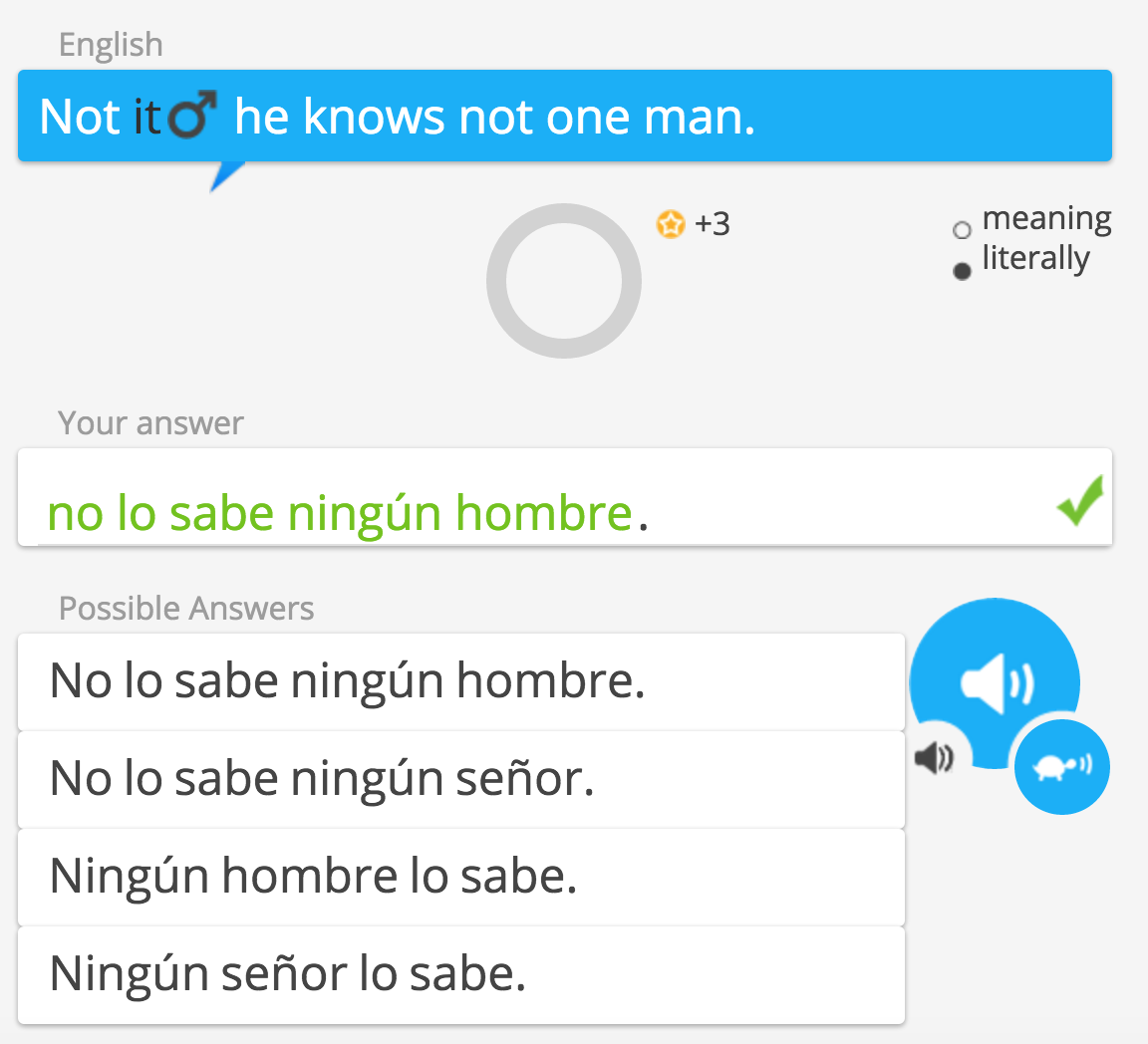 not a single man knows it - alternative Spanish translations - Language Zen & Gamesforlanguage.com