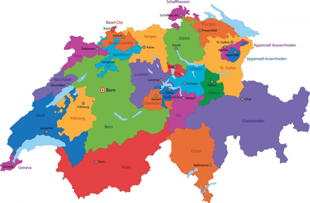 Swiss map with Cantons