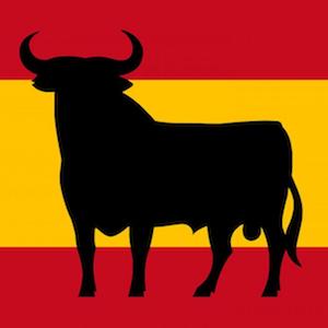 Black Bull on Spanish flag background