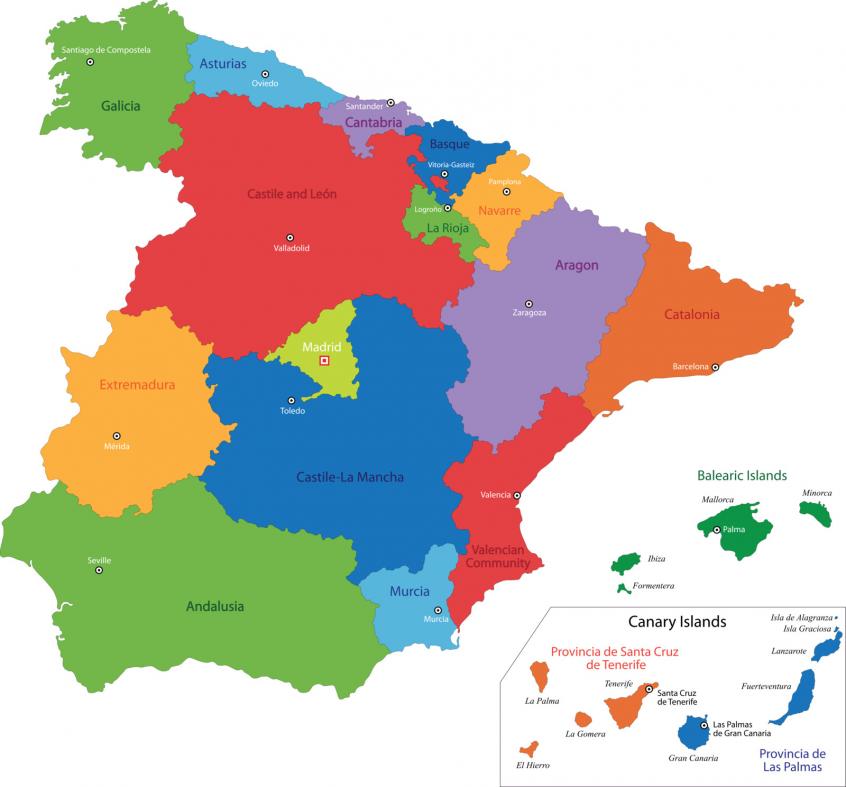 Spain map with regions