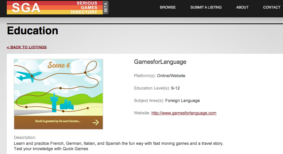 SGA - gamesforlanguage.com page